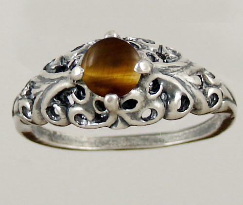 Sterling Silver Filigree Ring With Tiger Eye Size 5